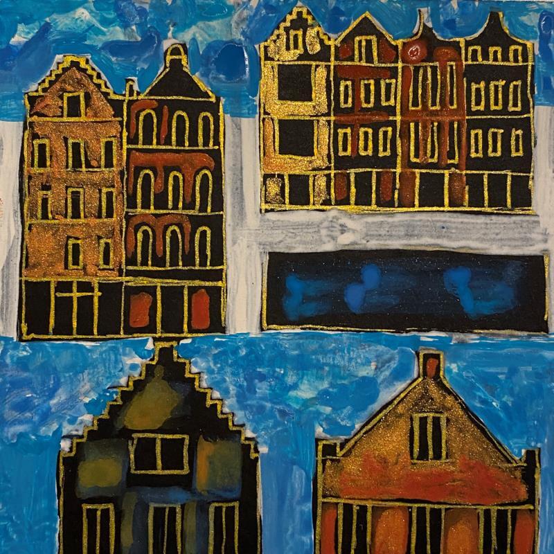 Peinture HR 1425 Amsterdam blue par Ragas Huub | Tableau Art Singulier Carton, Gouache Architecture