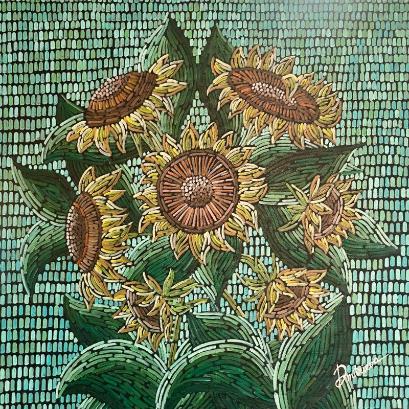 Painting Tournesols sur turquoise  by Dmitrieva Daria | Painting Impressionism Acrylic Nature