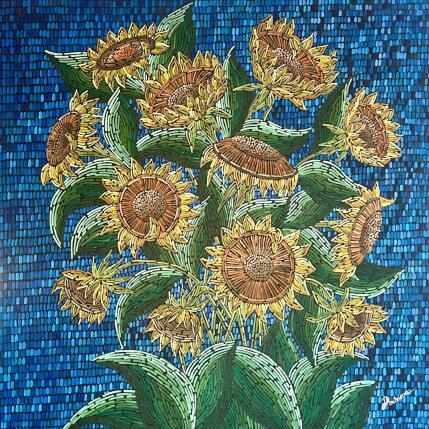 Painting Tournesols sur le bleu  by Dmitrieva Daria | Painting Impressionism Acrylic Nature
