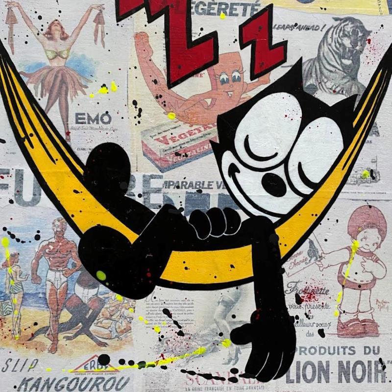 Painting F4  sieste en cours by Marie G.  | Painting Pop-art Acrylic, Gluing, Wood Pop icons