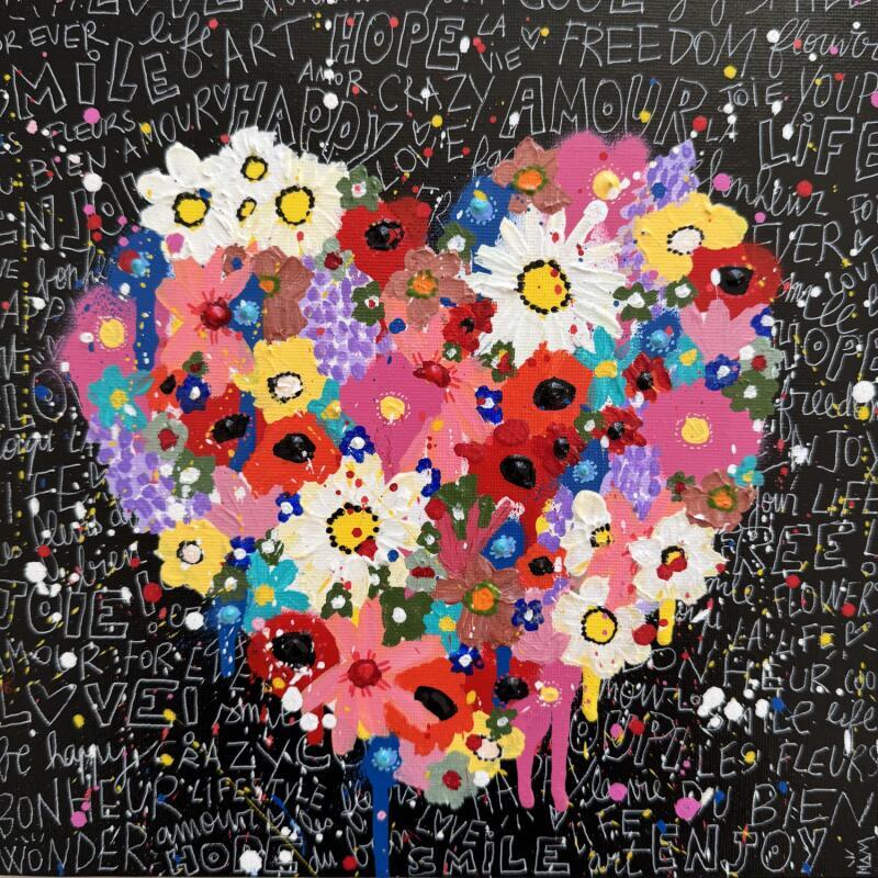 Painting COEUR FLOWERS by Mam | Painting Street art Acrylic Black & White, Nature, Still-life