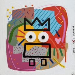 Painting LOVE POTE BONHEUR by Mam | Painting Pop-art Acrylic Minimalist, Pop icons, Portrait