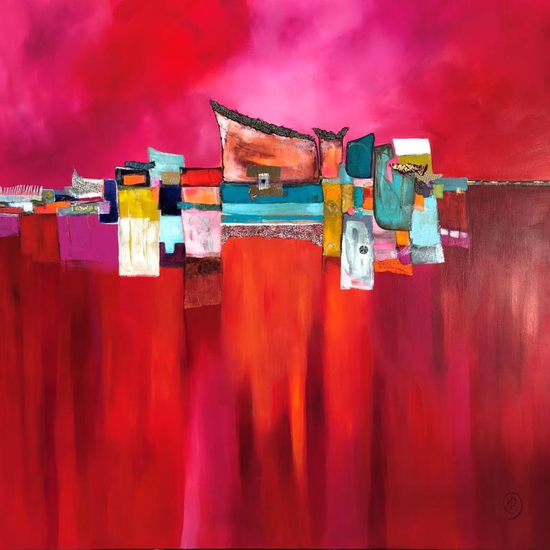 Painting La cité renaissante by Lau Blou | Painting Abstract Acrylic, Gluing, Gold leaf, Pastel Landscapes