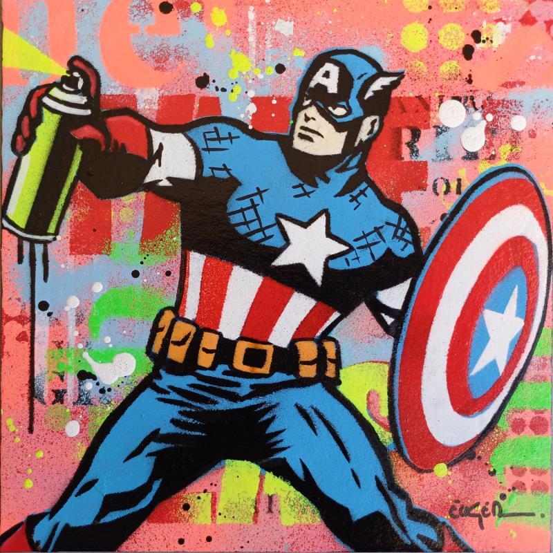 Peinture CAPT AMERICA par Euger Philippe | Tableau Pop-art Icones Pop Carton Acrylique