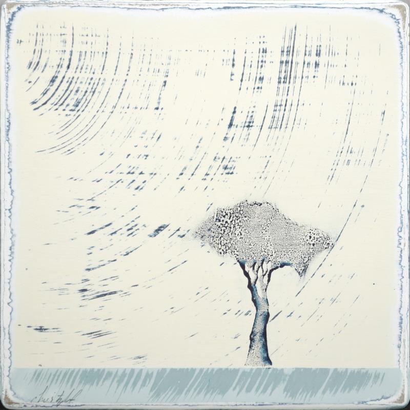 Painting Sur le bleu d'un sol 419 by ChristophL | Painting Figurative Acrylic, Ink, Wood Landscapes, Minimalist, Nature