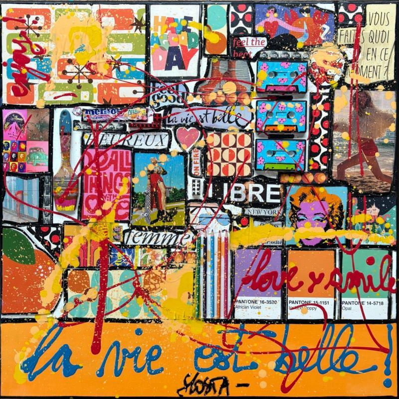 Painting La vie est belle ! by Costa Sophie | Painting Pop-art Acrylic Gluing Upcycling