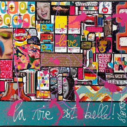 Gemälde La vie est belle ! von Costa Sophie | Gemälde Pop-Art Acryl, Collage, Upcycling