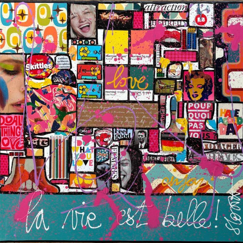 Painting La vie est belle ! by Costa Sophie | Painting Pop-art Acrylic, Gluing, Upcycling