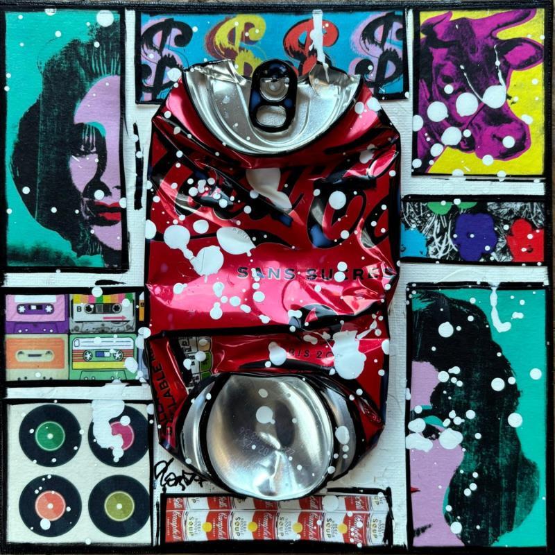 Gemälde POP COKE (elisabeth) von Costa Sophie | Gemälde Pop-Art Pop-Ikonen Acryl Collage Upcycling