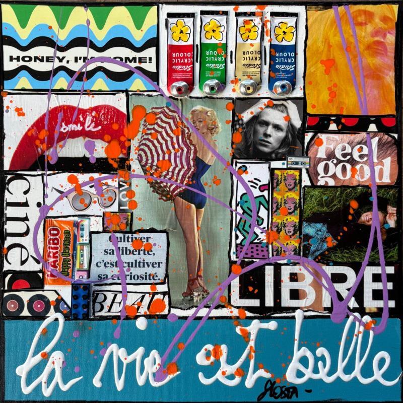 Gemälde La vie est belle ! von Costa Sophie | Gemälde Pop-Art Acryl Collage Upcycling