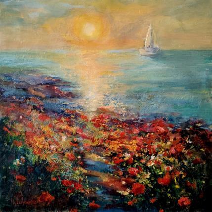 Painting Champ de Coquelicots au Bord de la Mer by Malynovska Iryna | Painting Impressionism Oil Marine