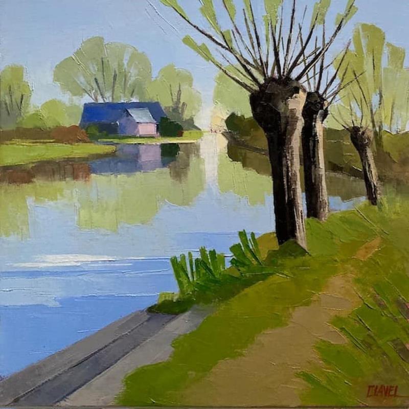 Painting Marcher ver la maison rose by Clavel Pier-Marion | Painting Impressionism Oil, Wood Landscapes