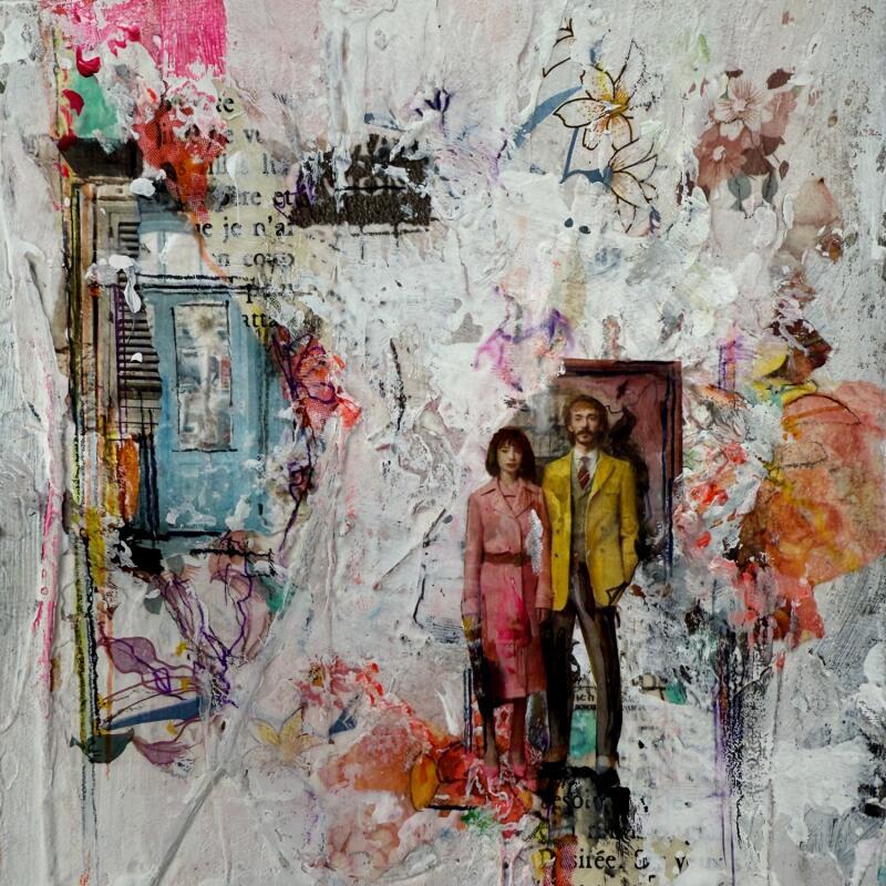 Painting Portrait de famille by Bergeron Marie-Josée | Painting Abstract Acrylic, Gluing, Oil, Paper, Pastel, Posca
