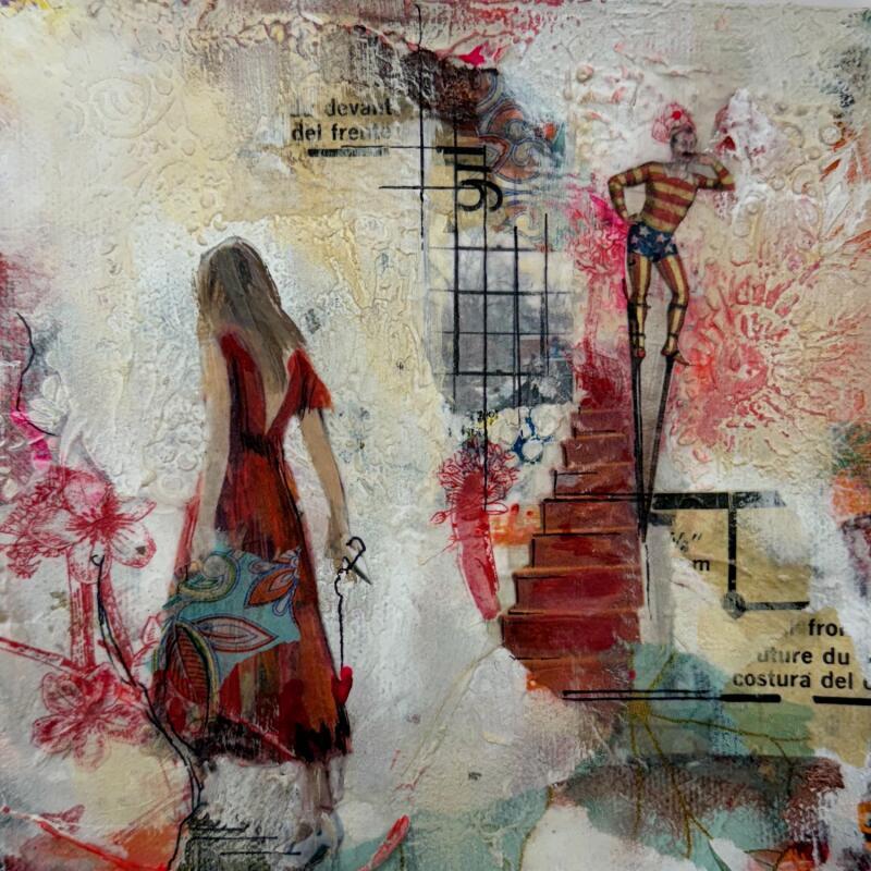 Painting La danse des marches invisibles by Bergeron Marie-Josée | Painting Abstract Acrylic, Gluing, Paper, Pastel