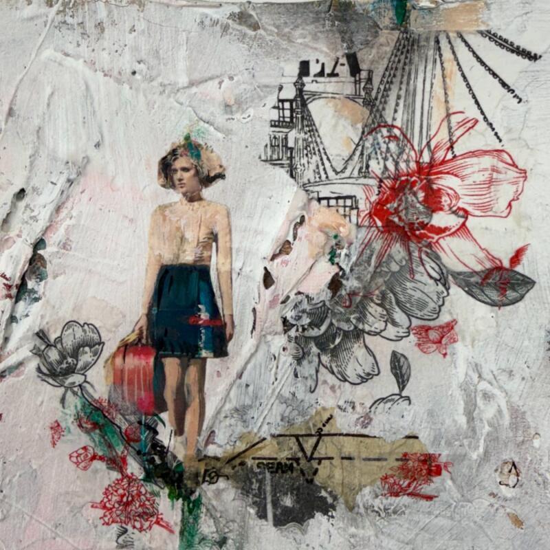 Painting Je reviendrai vite by Bergeron Marie-Josée | Painting Abstract Acrylic, Gluing, Paper, Pastel, Posca