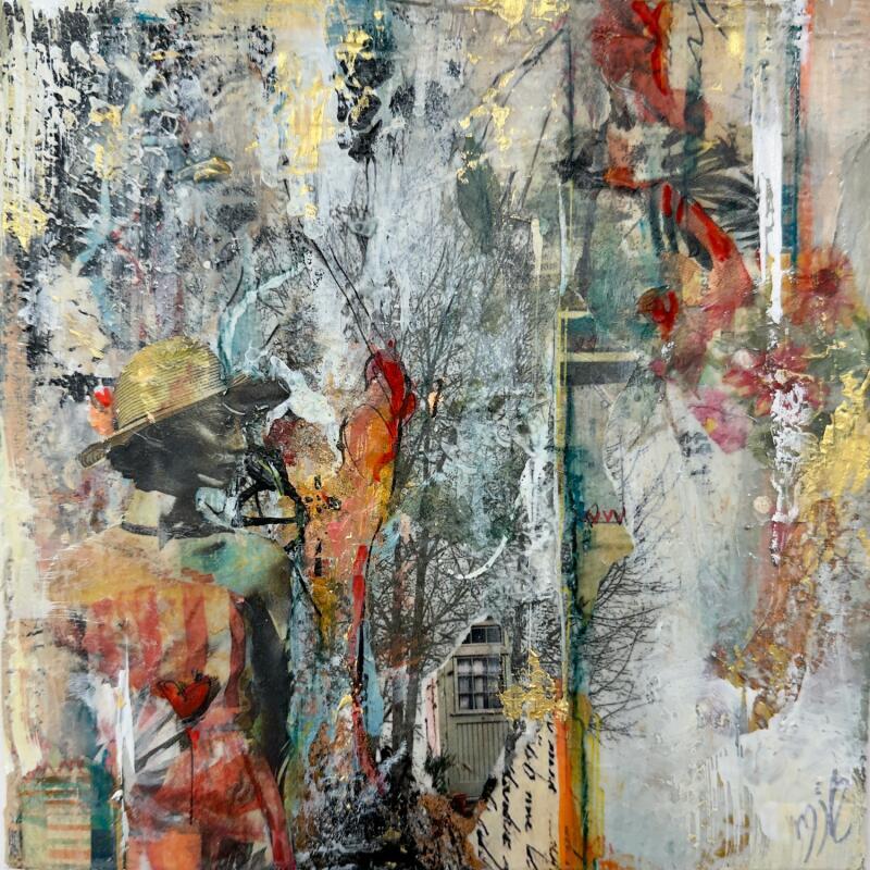 Painting L'escapade romantique by Bergeron Marie-Josée | Painting Abstract Acrylic, Gluing, Paper, Pastel, Posca Pop icons