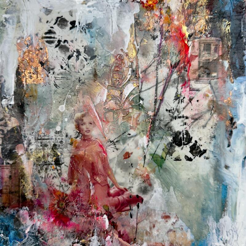Painting L'immortelle by Bergeron Marie-Josée | Painting Abstract Acrylic, Gluing, Paper, Pastel Pop icons
