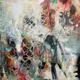 Painting Les complices du printemps by Bergeron Marie-Josée | Painting Abstract Acrylic, Gluing, Paper, Pastel, Posca Pop icons