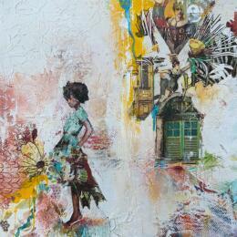 Painting La danseuse aux pétales by Bergeron Marie-Josée | Painting Abstract Acrylic, Gluing, Paper, Pastel, Posca Pop icons