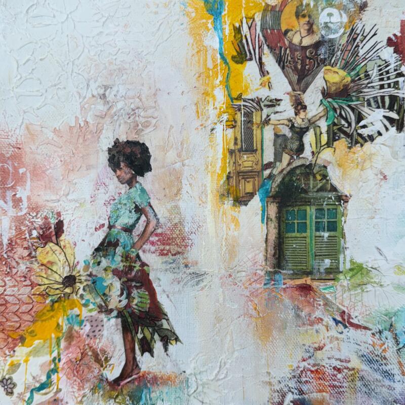 Painting La danseuse aux pétales by Bergeron Marie-Josée | Painting Abstract Acrylic, Gluing, Paper, Pastel, Posca Pop icons