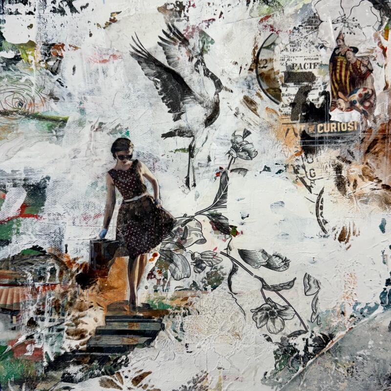 Painting Le cabinet des curiosités by Bergeron Marie-Josée | Painting Abstract Acrylic, Gluing, Paper, Pastel, Posca