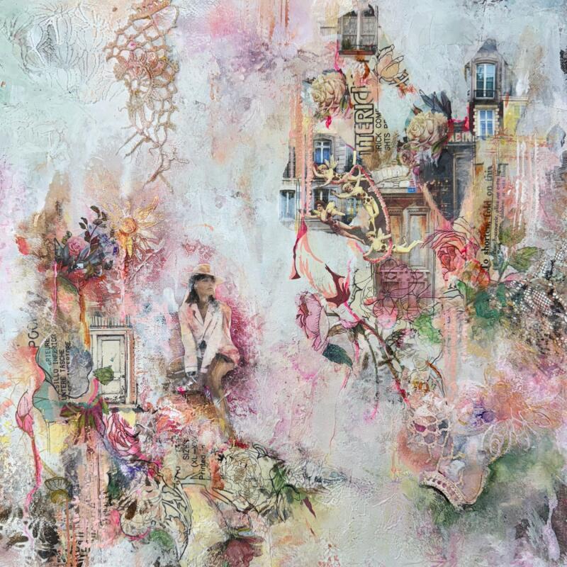 Painting Le jardin des anges by Bergeron Marie-Josée | Painting Abstract Acrylic, Gluing, Paper, Pastel, Posca