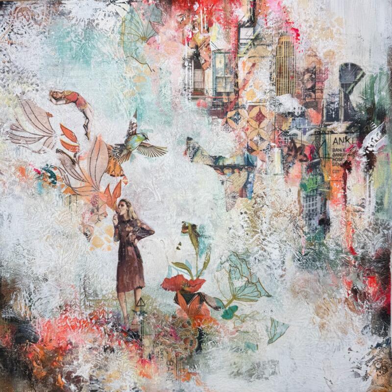 Painting En suspension libre by Bergeron Marie-Josée | Painting Abstract Acrylic, Gluing, Paper, Pastel
