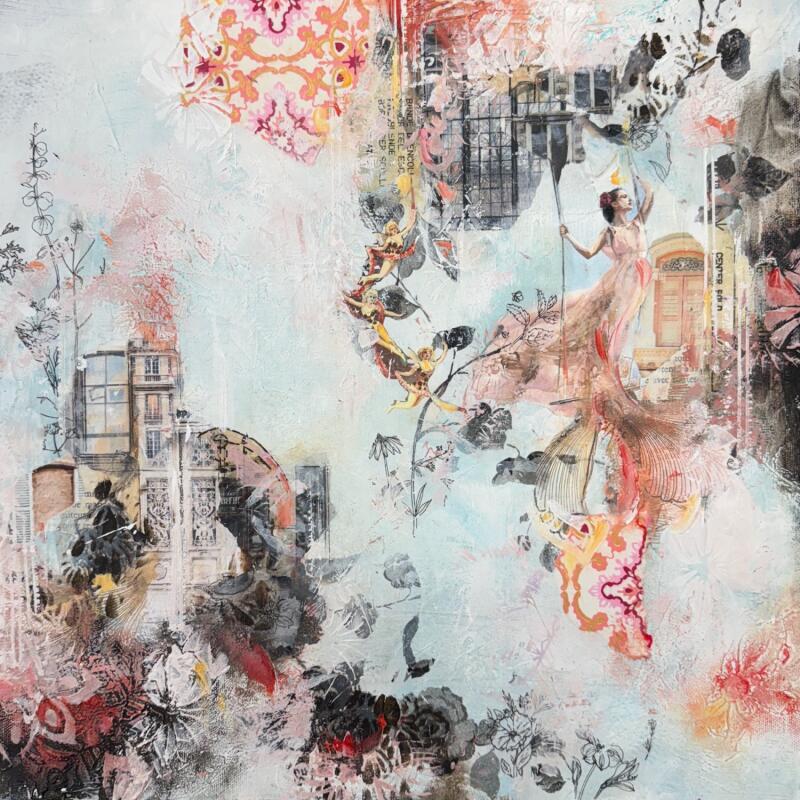 Painting L'équilibre des fées charmantes by Bergeron Marie-Josée | Painting Abstract Acrylic, Gluing, Paper, Pastel, Posca