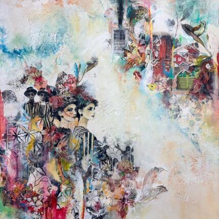 Painting Les jumeaux et les jumelles cosmiques by Bergeron Marie-Josée | Painting Abstract Acrylic, Gluing, Paper, Pastel