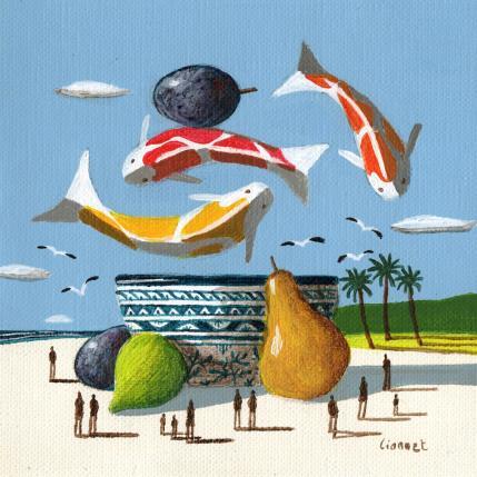 Gemälde  Carpes sur la plage von Lionnet Pascal | Gemälde Surrealismus Acryl Marine, Stillleben, Tiere