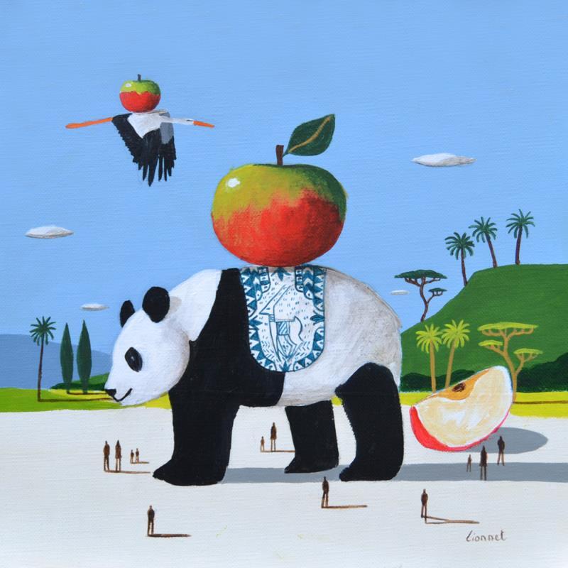Painting Panda à la pomme by Lionnet Pascal | Painting Surrealism Acrylic Animals, Landscapes, Still-life