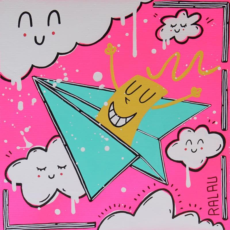 Painting Dans les nuages by Ralau | Painting Raw art Acrylic, Posca Landscapes, Pop icons