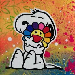 Painting Snoopy hug by Rocky Chaplin | Painting Pop-art Acrylic, Graffiti, Posca Child, Pop icons