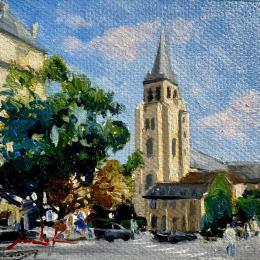 Painting Saint-Germain-des-Pres church  by Xanlar | Painting Impressionism Oil Architecture, Landscapes, Nature