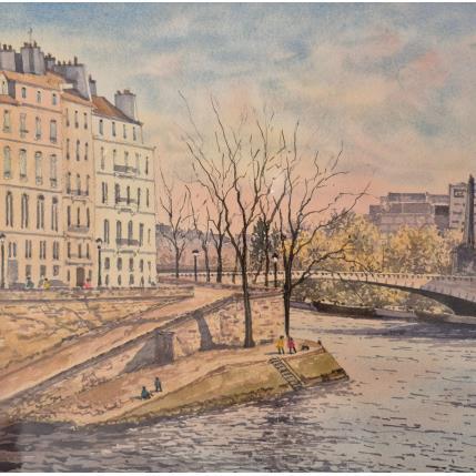 Painting Paris le Pont de la Tournelle by Decoudun Jean charles | Painting Figurative Watercolor Urban
