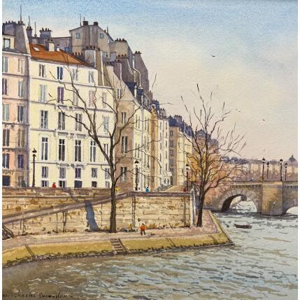 Painting Paris l'Île St Louis by Decoudun Jean charles | Painting Figurative Watercolor Urban