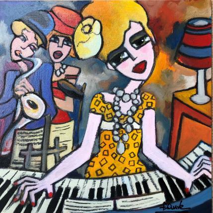 Painting Pianiste à la robe jaune  by Fauve | Painting Figurative Acrylic Life style, Music
