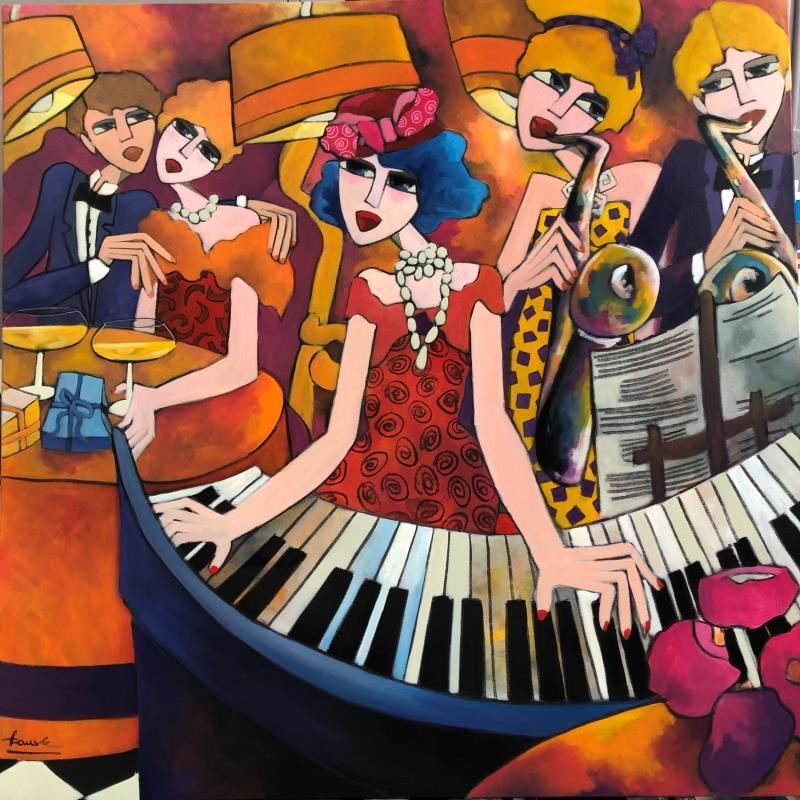 Painting Piano saxe et champagne  by Fauve | Painting Figurative Acrylic Life style, Music