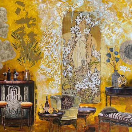 Painting Le temps d’un soir  by Romanelli Karine | Painting Figurative Acrylic, Gluing, Gold leaf, Paper, Pastel, Posca Life style