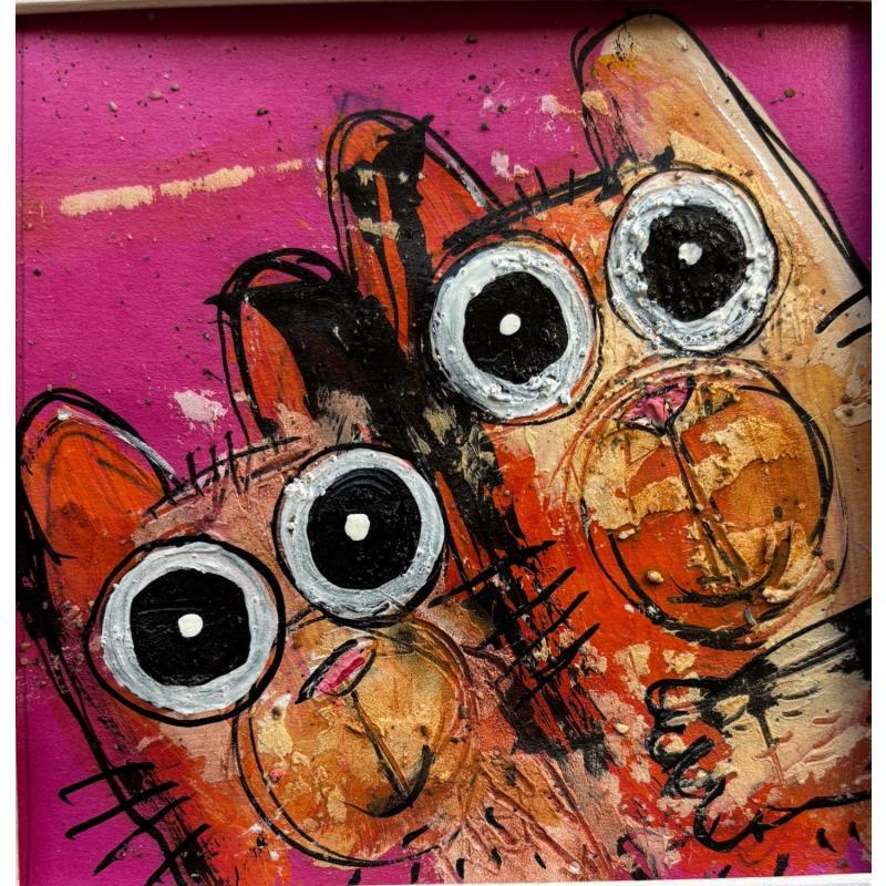 Painting Pink Kitties by Maury Hervé | Painting Raw art Acrylic, Ink, Sand Animals