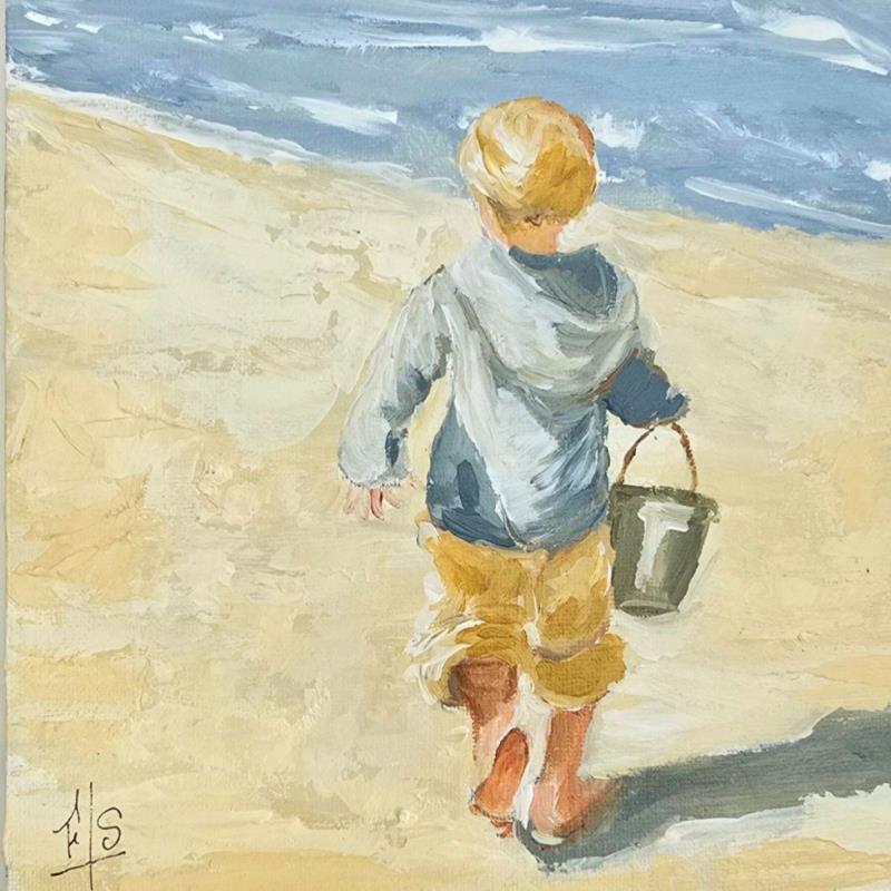 Painting Sur la plage by Soizeau Françoise | Painting Naive art Acrylic Child, Nature, Pop icons
