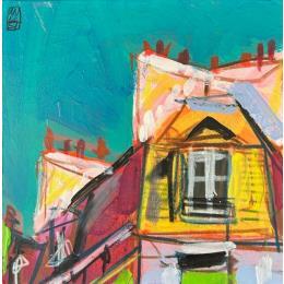 Painting On songe à l'été qui pointe by Anicet Olivier | Painting Figurative Acrylic, Pastel Architecture, Urban