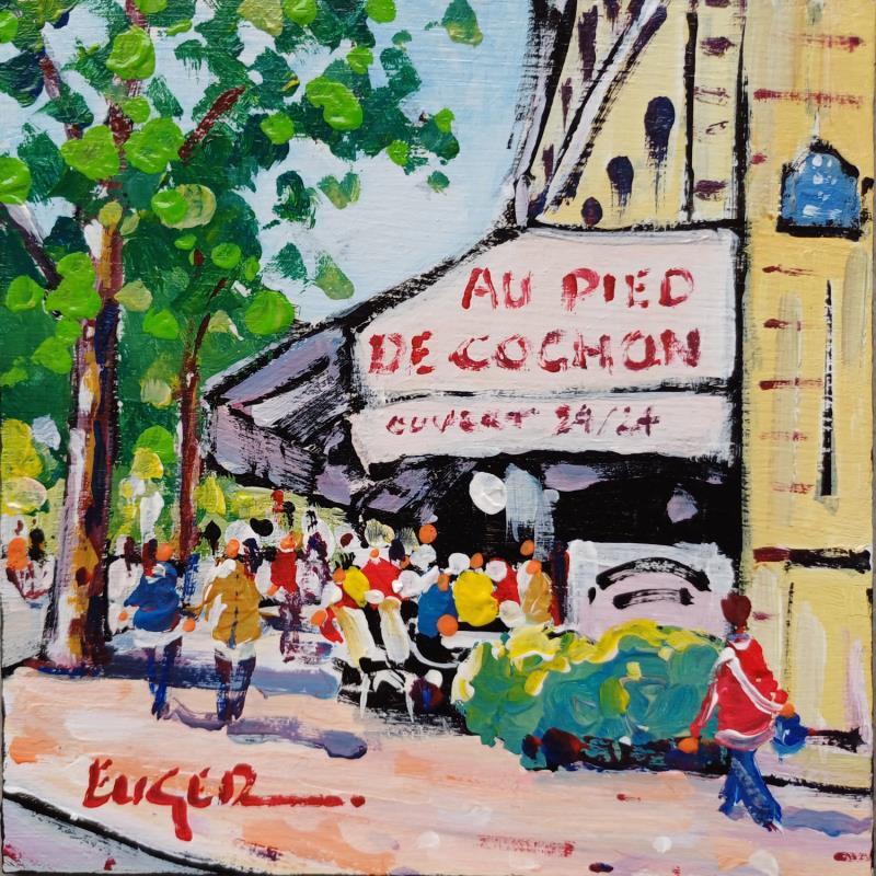 Painting TERRASSE QUARTIER DES HALLES A PARIS by Euger | Painting Figurative Acrylic Life style, Society, Urban