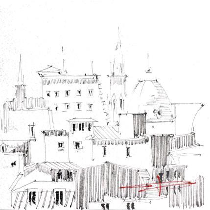 Painting Aperçu des toits de Lille  by Bailly Kévin  | Painting Figurative Ink, Watercolor Architecture, Urban
