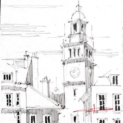 Painting les toits et Beffroi de Lille by Bailly Kévin  | Painting Figurative Ink, Watercolor Architecture, Urban