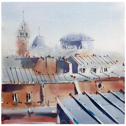 Gemälde Lille depuis les toits  von Bailly Kévin  | Gemälde Figurativ Aquarell, Tinte Architektur, Urban