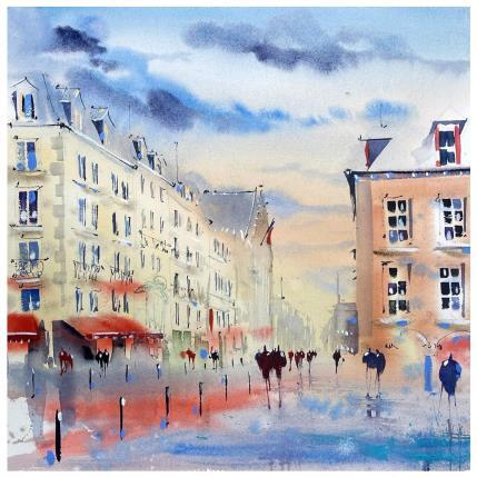 Gemälde Promenade sur la Grand Place de Lille  von Bailly Kévin  | Gemälde Figurativ Aquarell, Tinte Architektur, Urban