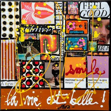 Peinture La Vie est Belle par Costa Sophie | Tableau Pop-art Acrylique, Collage, Upcycling