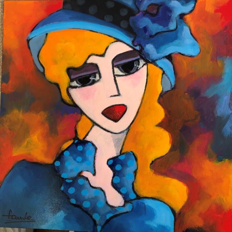 Painting La femme en bleu by Fauve | Painting Figurative Acrylic Life style