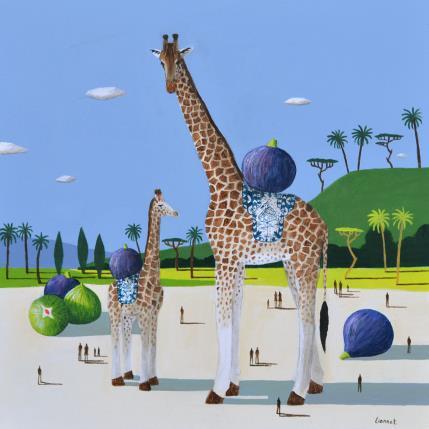 Gemälde Girafes aux figues von Lionnet Pascal | Gemälde Surrealismus Acryl Landschaften, Stillleben, Tiere